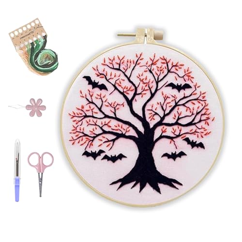BKGBQAOW Kreuzstich Set Halloween, EnthäLt Alle Wichtigen Werkzeuge für StickanfäNger: Stickrahmen, Nadel und Faden, Englische Gebrauchsanweisung Usw,Ideal für AnfäNger von BKGBQAOW