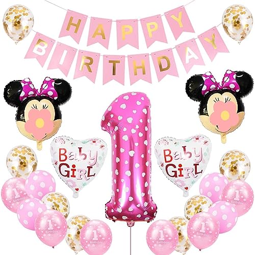 Mickey 1st Geburtstag Themed Dekorationen, Mickey Geburtstagsdeko Luftballons Happy Birthday Banner Folienballon Kindergeburtstag Party Supplies von BKJJ