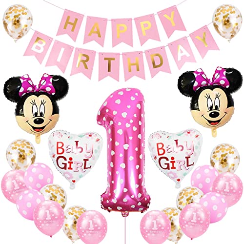 Mickey 1st Geburtstag Themed Dekorationen, Mickey Geburtstagsdeko Luftballons Happy Birthday Banner Folienballon Kindergeburtstag Party Supplies von BKJJ