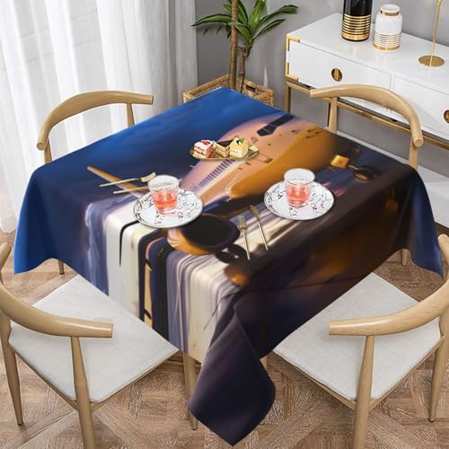 BKTRAVERPT Bedruckte Tischdecke mit Flugzeug im Abendlicht, quadratisch, 137 x 137 cm, Polyestergewebe, wasserdichte Tischdecke, waschbare Tischdecke, öldicht, Tischdecken für Zuhause, Party von BKTRAVERPT