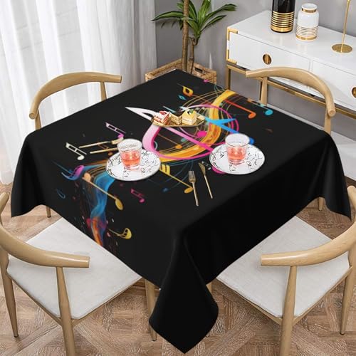 BKTRAVERPT Bunte Tischdecke mit Musiknoten-Druck, quadratisch, 137 x 137 cm, Polyestergewebe, wasserdichte Tischdecke, waschbare Tischdecke, öldicht, Tischdecken für Zuhause, Party, festliche von BKTRAVERPT