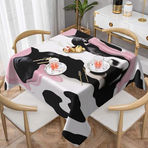 BKTRAVERPT Schwarz-weiße Tischdecke mit Milchkuh-Motiv, quadratisch, 137 x 152 cm, Polyestergewebe, wasserdichte Tischdecke, waschbare Tischdecke, öldicht, Tischdecken für Zuhause, Party, festliche von BKTRAVERPT