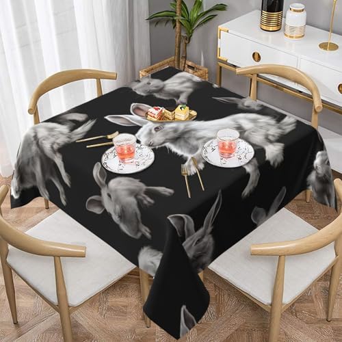 BKTRAVERPT Tischdecke mit Hasen-Motiv, quadratisch, 137 x 137 cm, Polyestergewebe, wasserdicht, waschbar, öldicht, Tischdecken für Zuhause, Party, festliche Dekoration von BKTRAVERPT