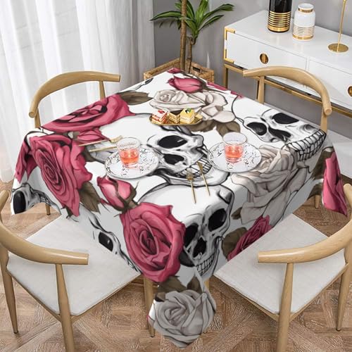BKTRAVERPT Tischdecke mit farbigen Totenköpfen, quadratisch, 137 x 137 cm, Polyestergewebe, wasserdicht, waschbar, öldicht, Tischdecken für Zuhause, Party, festliche Dekoration von BKTRAVERPT