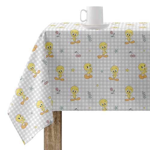 BELUM | harzbeschichtete Tischdecke (kunststoffbeschichtet), 140 x 140 cm, fleckenabweisend, Modell Tweety 2, grau, Tischdecke aus Baumwolle von BL BELUM