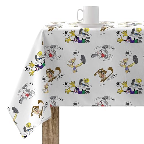 BELUM | harzbeschichtete Tischdecke (kunststoffbeschichtet), 300 x 140 cm, fleckenabweisend, Modell Soccer 1 W, Tischdecke nicht Wachstuch, Baumwolle von BL BELUM