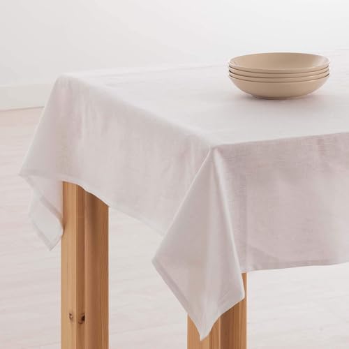 Belum | Tischdecke, fleckenabweisend, 100% Leinen, rechteckig, Harz, wasserabweisend, in verschiedenen Größen, Leinen-Tischdecken für drinnen und draußen (weiß, 250 x 150) von BL BELUM