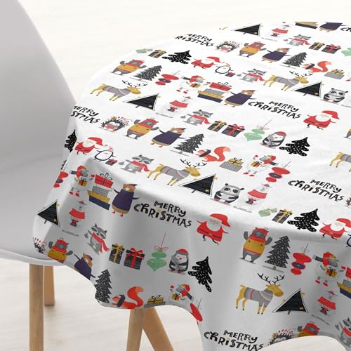 Belum | Tischdecke Weihnachten, Durchmesser 180, rund, 100% Baumwolle, harzbeschichtet, schmutzabweisend, Modell Noel 5 von BL BELUM