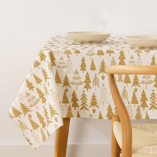 Belum Tischdecke für Weihnachten, 140 x 140 cm, 100% Baumwolle, harzbeschichtet, schmutzabweisend, Nicht laminiert, Modell Christmas 31 Gold von BL BELUM