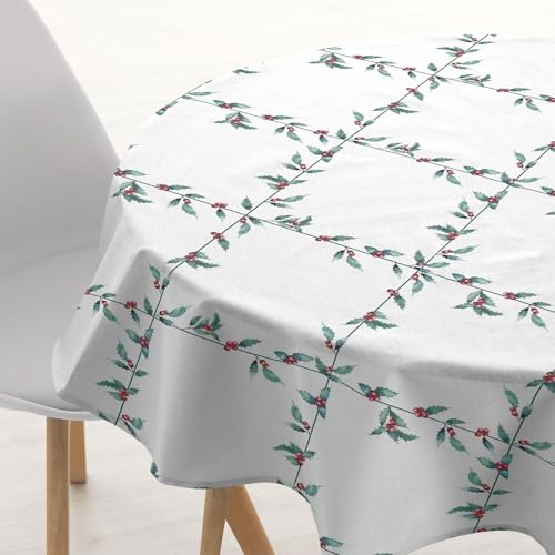 Belum Tischdecke für Weihnachten, Durchmesser 100 cm, rund, 100% Baumwolle, harzbeschichtet, schmutzabweisend, Modell White Christmas 1 Belum Tischdecke für Weihnachten, Durchmesser 100 cm, rund, 100% Baumwolle, harzbeschichtet, schmutzabweisend, Modell White Christmas 1 von BL BELUM