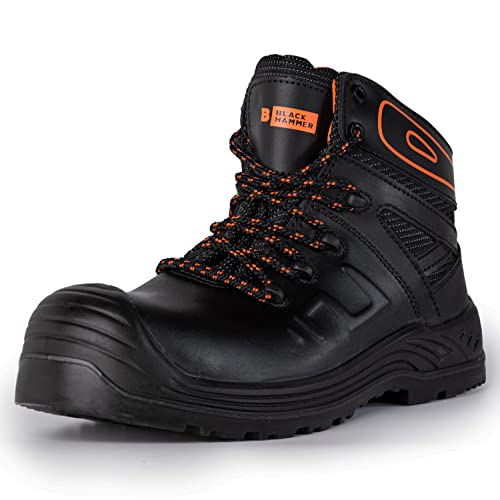 BLACK HAMMER Arbeitsschuhe Herren S3 Leicht Metallfreier Zehenschutz mit Zwischensohle Bequeme Sicherheitsschuhe für Männer Rutschfest & Bequem Ideal für Bau Industrie Lagerarbeit 6650 (39 EU) von BLACK HAMMER