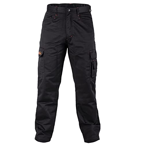 BLACK HAMMER Combat Arbeitshose Herren Cargo Hose Multitaschen Jogger Verstärkte Nähte Tradesman Warehouse Survival Schwarz (28W / 33 Long) von BLACK HAMMER