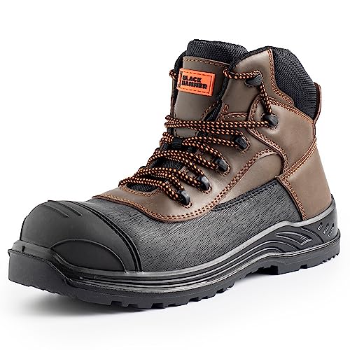 BLACK HAMMER Heavy Duty Sicherheitsstiefel Herren Leder Stahlkappe Arbeit Knöchel Leichte Schuhe HRO S3 SRC 2244 Braun (44 EU) von BLACK HAMMER