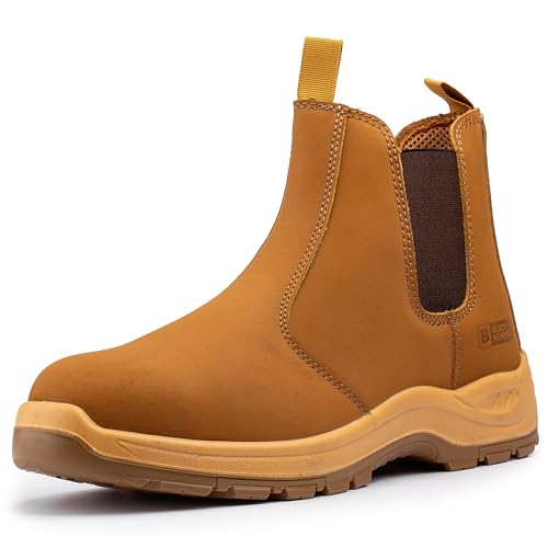 BLACK HAMMER Herren Chelsea Sicherheitsstiefel Slip-On S3 SRC mit Stahlkappe und Stahlzwischensohle Glattleder Weite Passform Perfekt für den Joballtag, Entworfen für Stil und Komfort Alex (43 EU) von BLACK HAMMER