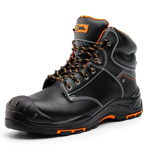 BLACK HAMMER Herren Leder Sicherheitsstiefel S3 SRC HRO Stahl Zehenkappe Arbeitsschuhe Knöchelhoch Leder 9972 Schwarz (46 EU) von BLACK HAMMER