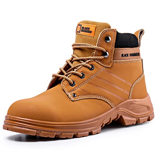 BLACK HAMMER Herren Sicherheitsschuhe S3 Arbeitsschuhe & Stiefel im Freien Industrie Schuhe Lederstiefel Schuhe für Männer Stahlkappenschutz Knöchelstütze Wasserabweisend Wildleder Braun 6007 (42 EU) von BLACK HAMMER