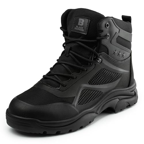 BLACK HAMMER Herren-Sicherheitsstiefel Stahlkappe und Robuste Zwischensohle Leichtgewichtige, Wasserabweisend, Professionelle Arbeitsschuhe – Ideale Outdoor-Schuhwerk S3 SRC 2800 Schwarz (39 EU) von BLACK HAMMER