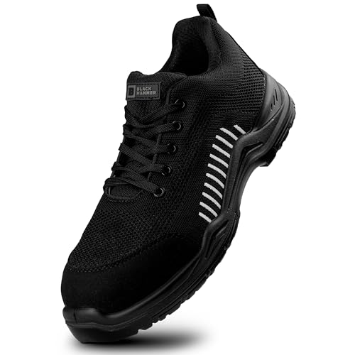 BLACK HAMMER Sicherheits Turnschuhe für Männer metallfreie S1P SRC Ultraleichte Verbundwerkstoff-Zehenkappe Kevlar-Mittelsohle Nichtmetallische Arbeitsschuhe Knöchelwandersc 2222 (44 EU, Weiss) von BLACK HAMMER