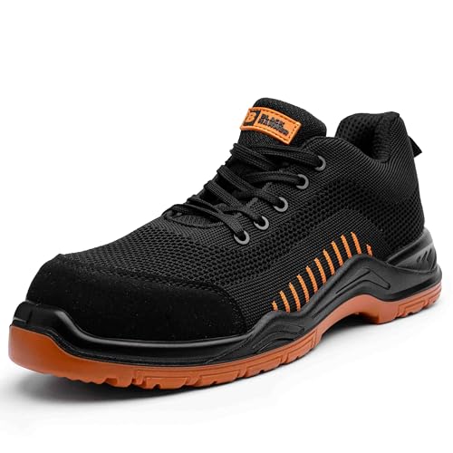 BLACK HAMMER Sicherheits Turnschuhe für Männer metallfreie S1P SRC Ultraleichte Verbundwerkstoff-Zehenkappe Kevlar-Mittelsohle Nichtmetallische Arbeitsschuhe Knöchelwandersc 2222 (48 EU, Orange) von BLACK HAMMER