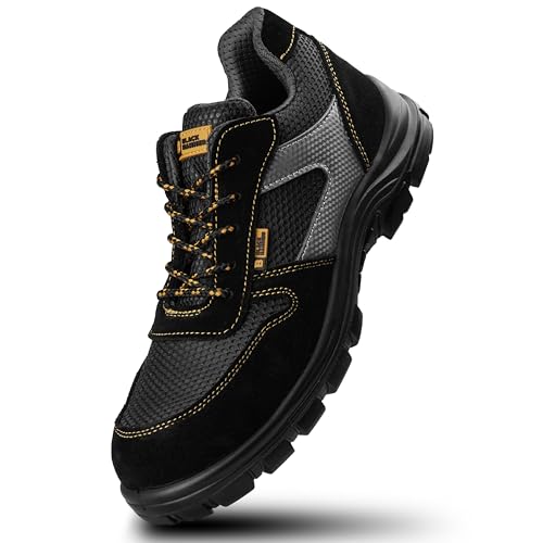 BLACK HAMMER Sicherheitsschuhe Herren Verbundstoff Kappe Und Kevlar Zwischensohle Atmungsaktiv Leicht Arbeitsschuhe Metallfrei Knöchelhoch Reflektierende Wanderschuhe S1P SRC 1997 (48 EU) von BLACK HAMMER