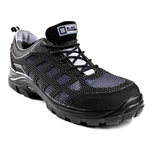 BLACK HAMMER Sicherheitsschuhe Herren Wasserdicht Ultraleichte Verbundwerkstoff Metallfrei Zehenkappe Kevlar Mittelsohle Arbeitsschuhe Knöchel Wanderer S3 SRC 8007 (37 EU, Grau) von BLACK HAMMER