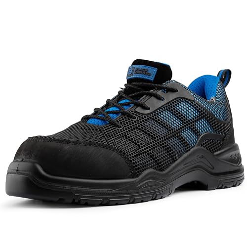 BLACK HAMMER Sicherheitsschuhe Herren Wasserdicht Ultraleichte Verbundwerkstoff Metallfrei Zehenkappe Kevlar Mittelsohle Arbeitsschuhe Knöchel Wanderer S3 SRC 8007 (41 EU, Blau) von BLACK HAMMER