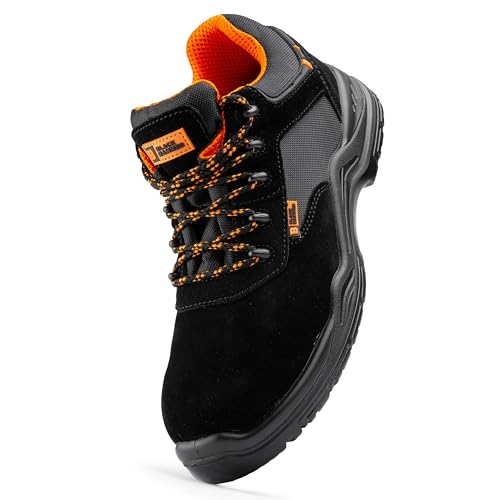 BLACK HAMMER Sicherheitsschuhe Herren leicht Kunststoffkappe und Kevlar-Zwischensohle Arbeitsschuhe knöchelhoch Sicherheitsstiefel Wanderschuhe S1P SRC 1557 (42 EU) von BLACK HAMMER