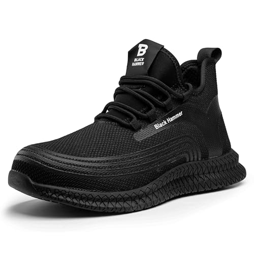 BLACK HAMMER Sicherheitsschuhe für Herren mit Stahlkappe Zwischensohlenschutz wasserabweisend S1P SRC Trekking Lager und Outdoor-Aktivitäten Gummisohle 2900 Schwarz (39 EU) von BLACK HAMMER
