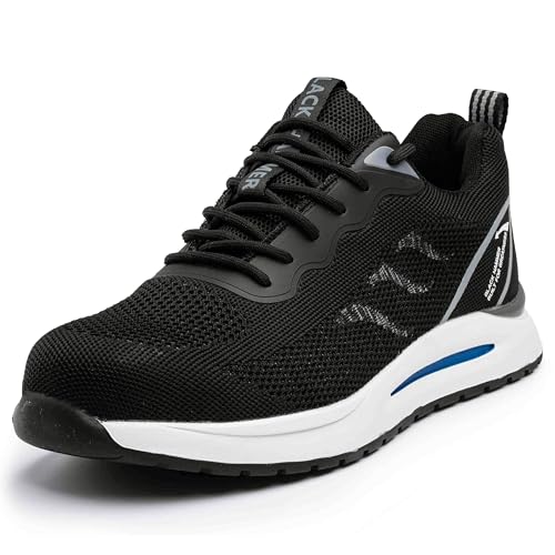 BLACK HAMMER Sicherheitsschuhe für Herren mit Stahlkappe und Zwischensohlenschutz leichte Arbeitsschuhe für Lager Trekking und Handwerk Anti-Rutsch wasserabweisend Mesh S1P SRC 2300 (43 EU) von BLACK HAMMER