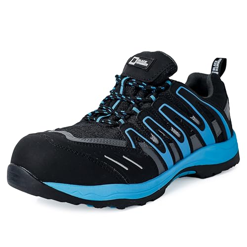 BLACK HAMMER Sicherheitsschuhe für Herren mit Zehenschutzkappe aus Fiberglas, Robuster Zwischensohle, rutschfest, S1 PL SR FO ESD 2129, Schwarz/Blau (48 EU) von BLACK HAMMER