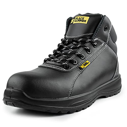 BLACK HAMMER Sicherheitsstiefel Herren Leder S3 SRC Komposit Zehenkappe Kevlar Nicht Metallisch Metallfrei Leichte Arbeitsschuhe Wandern 1500 Schwarz (47 EU) von BLACK HAMMER