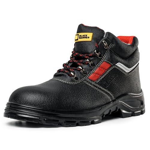 BLACK HAMMER Sicherheitsstiefel Herren S3 SRC Stahlkappe Arbeitsschuhe Knöchelhoch Leder Sicherheitsschuhe Schwarz Leicht 5993 (46 EU) von BLACK HAMMER