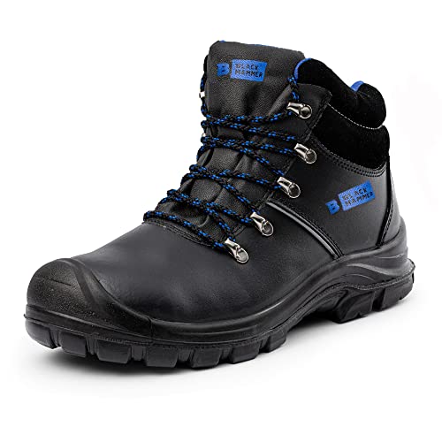 BLACK HAMMER Sicherheitsstiefel S3 Schuhe Herren Knöchelstütze Schutz Stahlkappe Arbeitsschuhe Leicht Glattleder Berufs, Gebrauchs, Trekking und Outdoor Stiefel Wasserbeständig 8822 (45 EU) von BLACK HAMMER