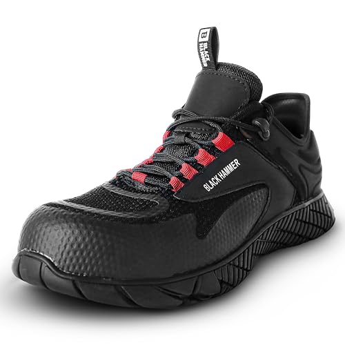 BLACK HAMMER Slip On Sicherheitsschuhe für Herren mit Schnürsenkeln, ideal für Lager- und Werkstattarbeit, Arbeitsschuhe, S1 PL SR FO ESD Swift 5619 (46 EU) von BLACK HAMMER