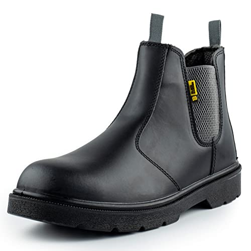 BLACK HAMMER Slip-On Sicherheitsstiefel Herren Chelsea Arbeitsschuhe Leder Stahlkappe Arbeit Knöchel Leichte Schuhe S3 SRC 1600 Schwarz (47 EU) von BLACK HAMMER