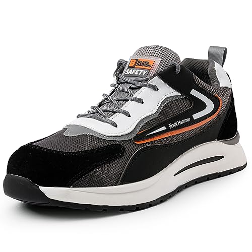 Black Hammer Sicherheitsschuhe für Herren Leicht Stahlkappe mit Zwischensohlenschutz Turnschuhe Rutschfeste Arbeitsschuhe Gummilaufsohlen Ideal für Bau Industrie Täglich Schuhwerk 9922 Schwarz (45 EU) von BLACK HAMMER