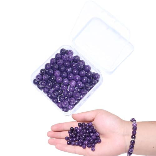 BLAESIFF 100 Stück 8 mm Amethyst Perlen zum Auffädeln aus Naturstein, runde lose Perlen für DIY Halskette, Armband, Schmuck BLAESIFF 100 Stück 8 mm Amethyst Perlen zum Auffädeln aus Naturstein, runde lose Perlen für DIY Halskette, Armband, Schmuck von BLAESIFF