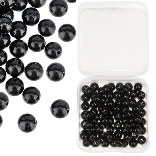 BLAESIFF 100 Stück 8mm Schwarze Naturperlen, Natürliche Edelstein Perlen, runde lose Perlen für DIY Halskette Armband Schmuckherstellung von BLAESIFF