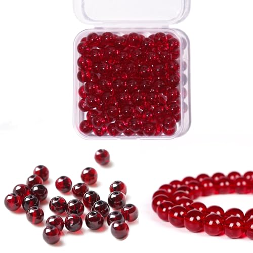 BLAESIFF 100 Stück 8 mm rote Chalcedon-Perlen zum Auffädeln aus Naturstein, runde lose Perlen für DIY Halskette, Armband, Schmuck von BLAESIFF