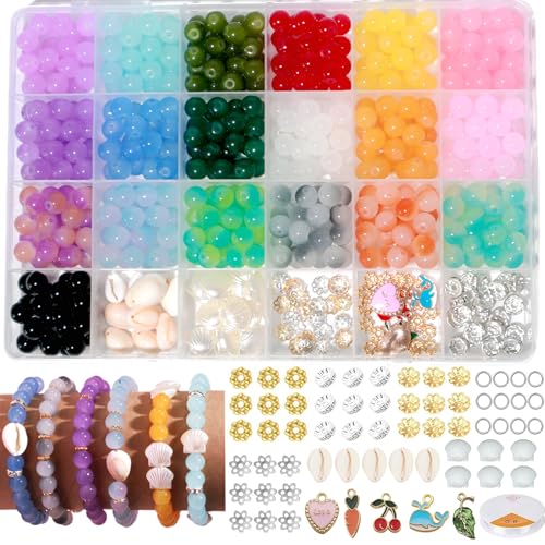 BLAESIFF Glasperlen zur Schmuckherstellung, 500+ Stück 8mm Runde Glasperlen, Armband Perlen Set zur Schmuckherstellung, Kristallperlen für Armbänder, Geschenk BLAESIFF Glasperlen zur Schmuckherstellung, 500+ Stück 8mm Runde Glasperlen, Armband Perlen Set zur Schmuckherstellung, Kristallperlen für Armbänder, Geschenk von BLAESIFF