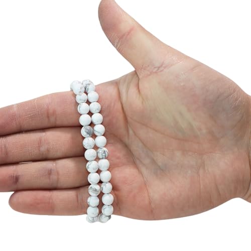 BLAESIFF Natürliche Edelstein Perlen zur Schmuckherstellung, 6mm lose runde Halbedelstein perlen für Armbänder und Halsketten, 58–60 Stück (Weiß Türkis, 6 mm) von BLAESIFF