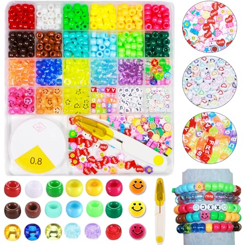 BLAESIFF 550+ Perlen Set für Armbänder – 18 Farben Pony Perlen, Smiley Buchstabenperlen, DIY Bastelset für Schmuckherstellung (Halsketten, Haarperlen, Handwerk) von BLAESIFF