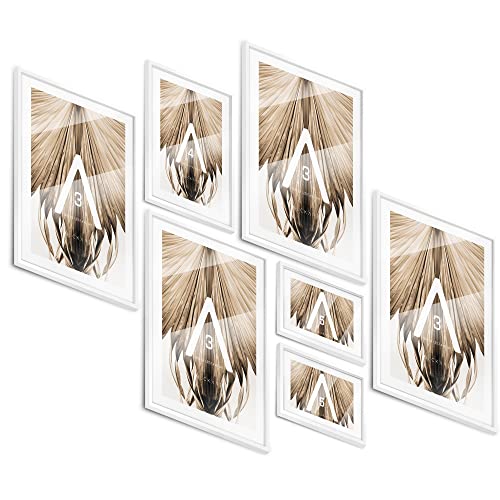 BLCKART Bilderrahmen Set | 4x A3 | 1x A4 | 2x A5 Hochwertige DIN A3 Holz Rahmen Weiß für Poster Sets von BLCKART