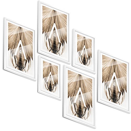 BLCKART Bilderrahmen Set | 4x A4 | 2x A5 | Hochwertige DIN A4 Holz Rahmen Weiß für Poster Sets von BLCKART