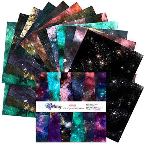 BLEDS Scrapbook-Papier, 24 Blatt für Bastelarbeiten, Scrapbooking, Papierblock, 30,5 x 30,5 cm, Galaxie-Muster, einseitiger Druck, Karton, Papierzubehör zum Basteln, Kartenherstellung, dekorativer von BLEDS