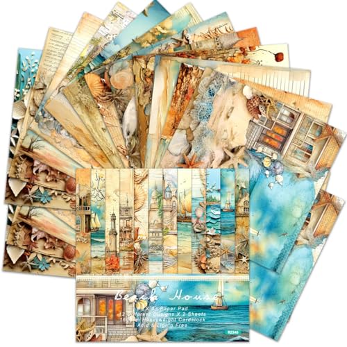 BLEDS Scrapbooking-Papier, 15,2 x 15,2 cm, Scrapbook-Papier mit 12 verschiedenen Meeresmotiven, Scrapbooking-Zubehör, einseitiger Druck für Kartenherstellung, Junk-Tagebuch, dekorativer BLEDS Scrapbooking-Papier, 15,2 x 15,2 cm, Scrapbook-Papier mit 12 verschiedenen Meeresmotiven, Scrapbooking-Zubehör, einseitiger Druck für Kartenherstellung, Junk-Tagebuch, dekorativer von BLEDS