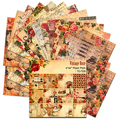 Scrapbook-Papier, 24 Blatt Vintage Craft Scrapbooking Papierblock 15.2x15.2 cm, wasserfarben, einseitiger Druck, Papierbedarf für Kartenherstellung, dekoratives Hintergrund-Kunstalbum (V-Rose) von BLEDS