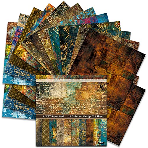 Scrapbook-Papier, 24 Blatt Vintage Handwerk Scrapbooking Papierblock 15.2x15.2 cm einseitiger Druck Junk Journal Karton Papier Zubehör für Kartenherstellung Dekorativer Hintergrund Kunstalbum (21006) von BLEDS