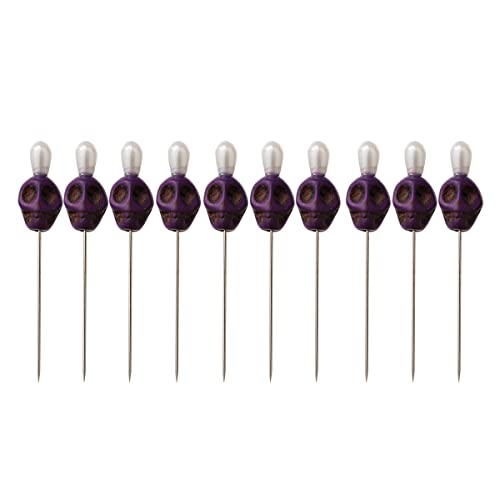 BLESSUME 10 x Totenkopf-Spitzen-Voodoo-Anstecknadeln für Puppen, magische Kerzen, Ritualstifte (lila) von BLESSUME