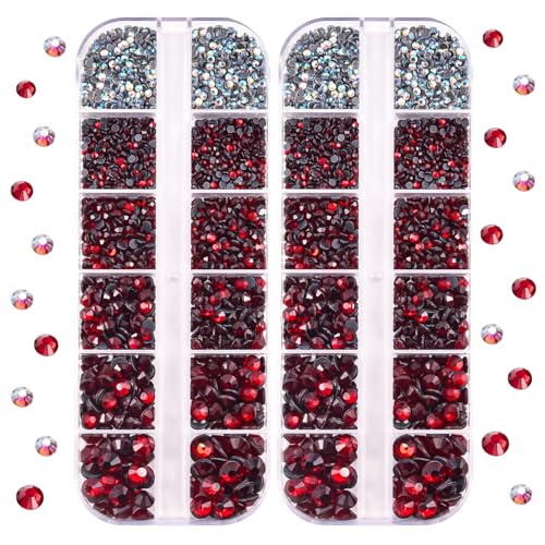 "BLINGINBOX DMC Hotfix-Strasssteine, 2 Boxen, insgesamt 5200 Stück, gemischte Größe, runde Kristalle, Glas-Edelsteine für die Herstellung von Modeschmuck (Dark Siam) von BLINGINBOX